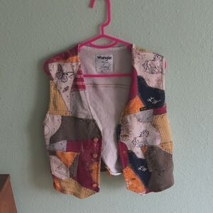 WranglerxLaineyWilson Patchwork Vest in Burgundy, Navy, Mustard, Brown, Cream